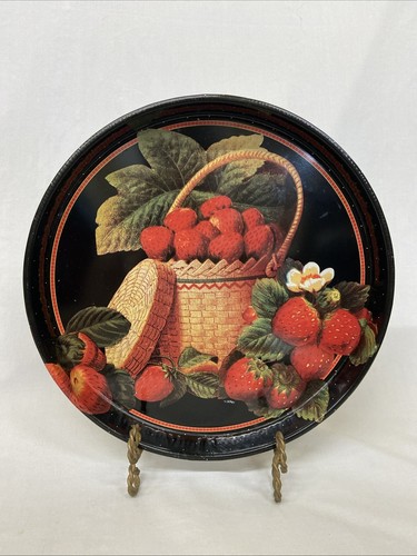 Vintage round tin serving tray - vintage,