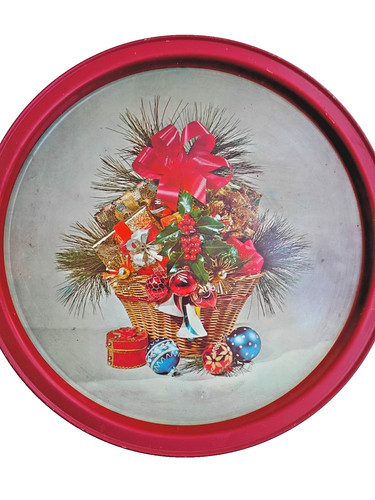 Vtg christmas basket tin - vtg,