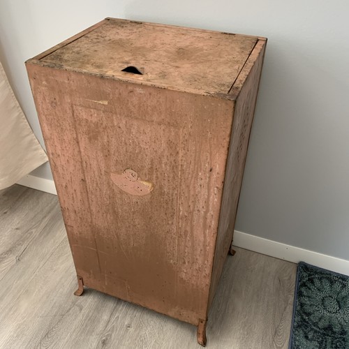 Vintage tin laundry hamper - tin,