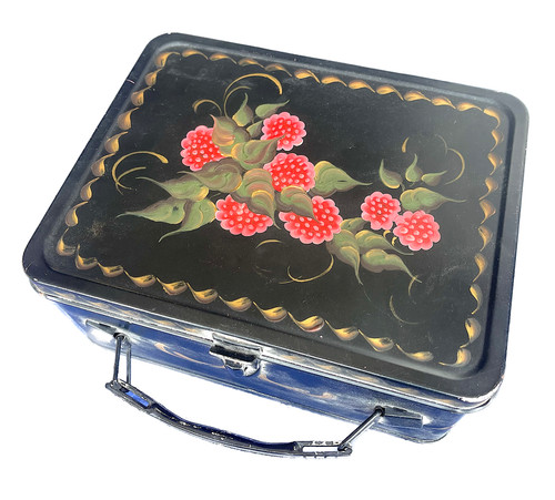 Vintage hand painted tin box - hand, w